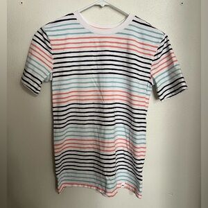 TOMMY BAHAMA Classic Striped Preppy T Shirt White Teal Navy Blue Orange Boy's L